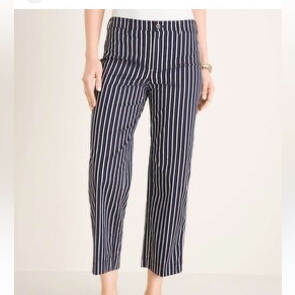 Chico’s navy and white stripes cotton wide leg crop stretch pants women’s size 6 - Picture 17 of 17